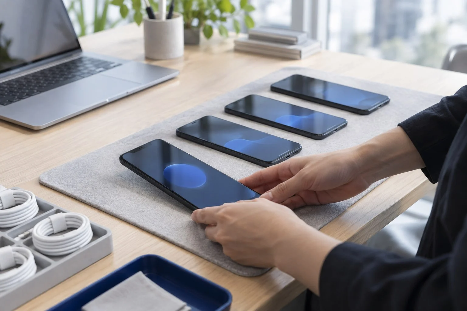 複数のタブレットを準備・初期設定する作業イメージ